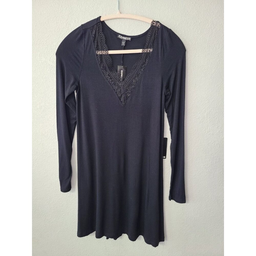 Express Dress Black Laced V-neck Long Sleeve Size  XSTP